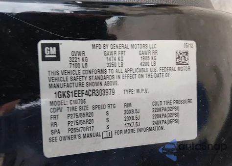2012 GMC Yukon Denali z USA, uszkodzony, nr VIN 1GKS1EEF4CR303979